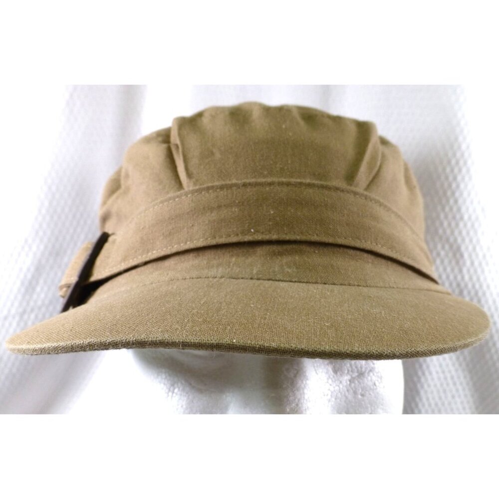 Cardani Womens Brown Canvas Newsboy Cap With Decorative Buckle